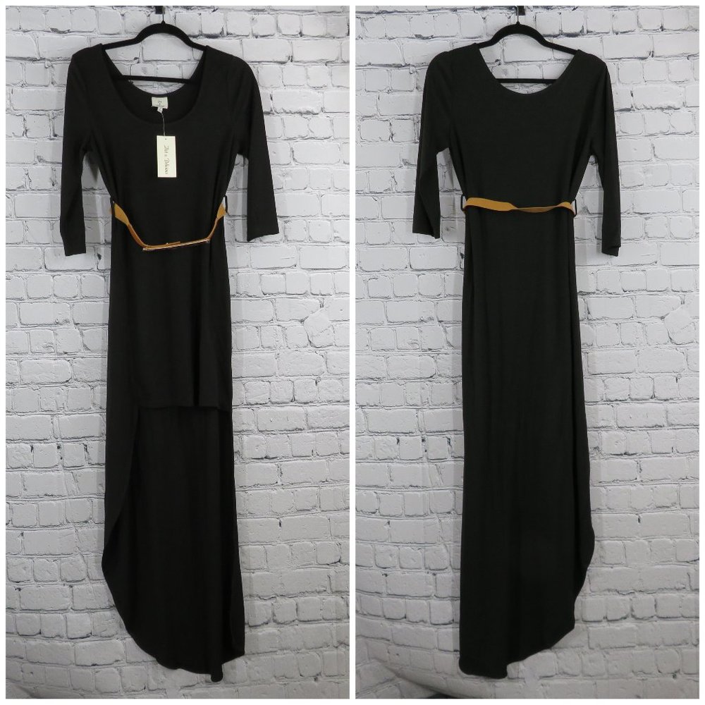 Women's Black 3/4 Sleeve Hi-Low Asymmetrical Hem Dress